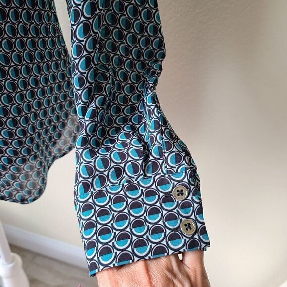 WHBM Silk Popover Blouse Shirt 8P Petite Academia Preppy Roll Tab Sleeve Office - Picture 3 of 12